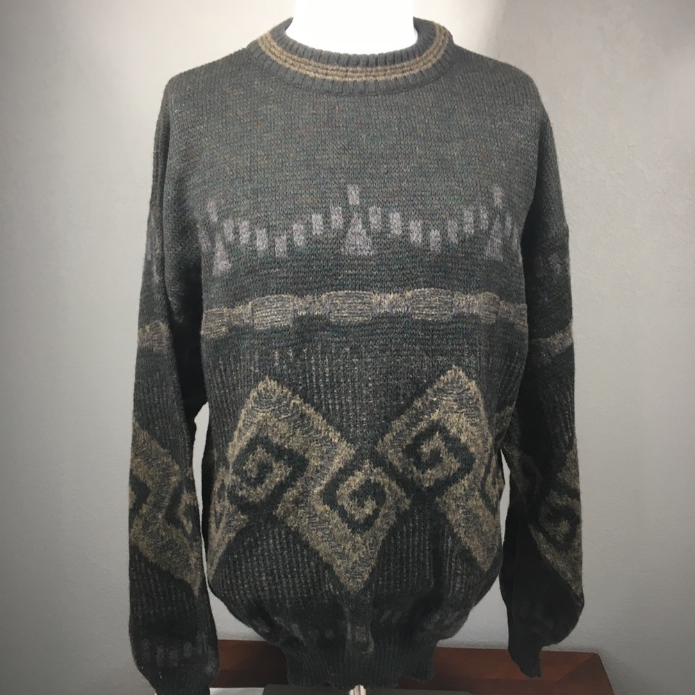Mens Gray Patterned Crewneck Sweater